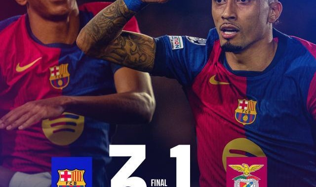 世俱杯直播-【欧冠】巴萨3比1本菲卡晋级，亚马尔传射，拉菲双响